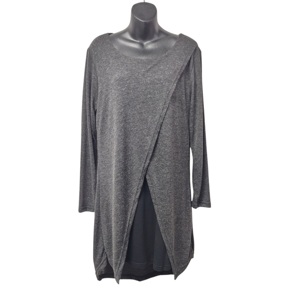 Yak N Yeti Dresses & Skirts - Yak n Yeti  Gray Asymmetrical Wrap Thin Knit Dress Long Sleeve Boho Nepal L NWT